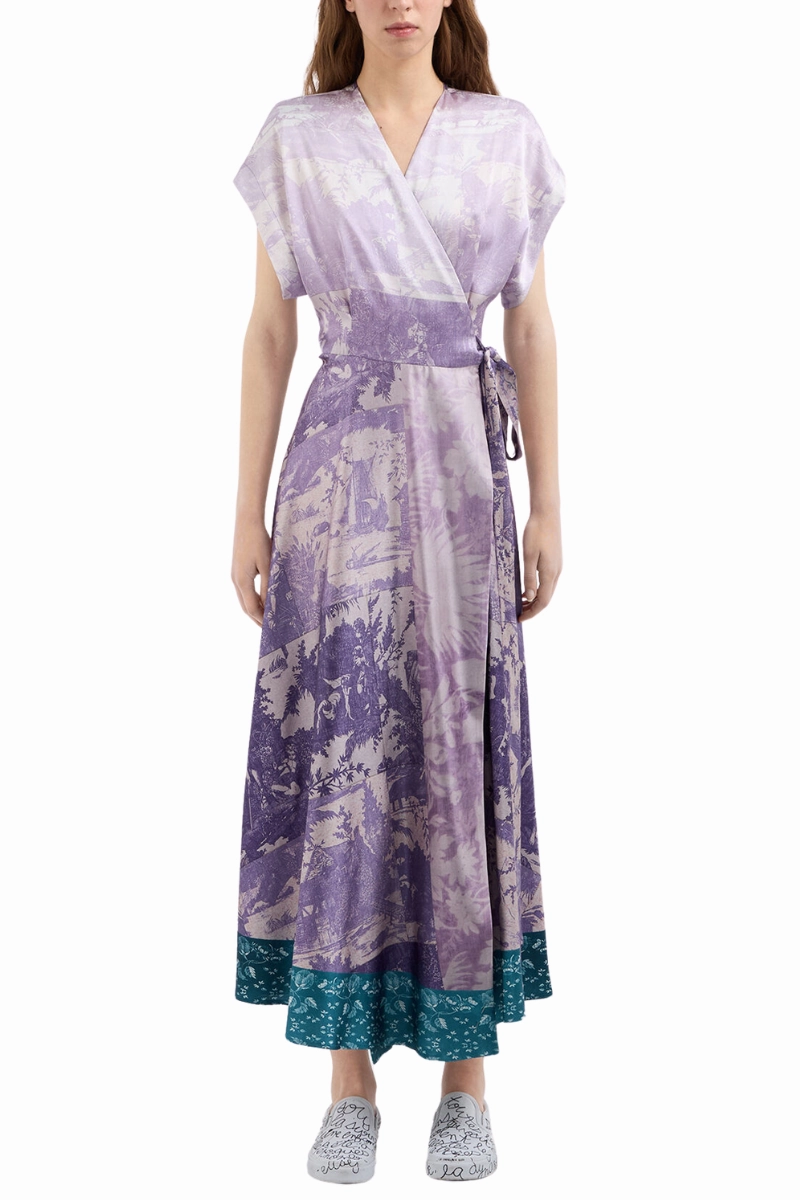 ADANASTR Silk Wrap Dress Work Ease Raglan-Sleeve