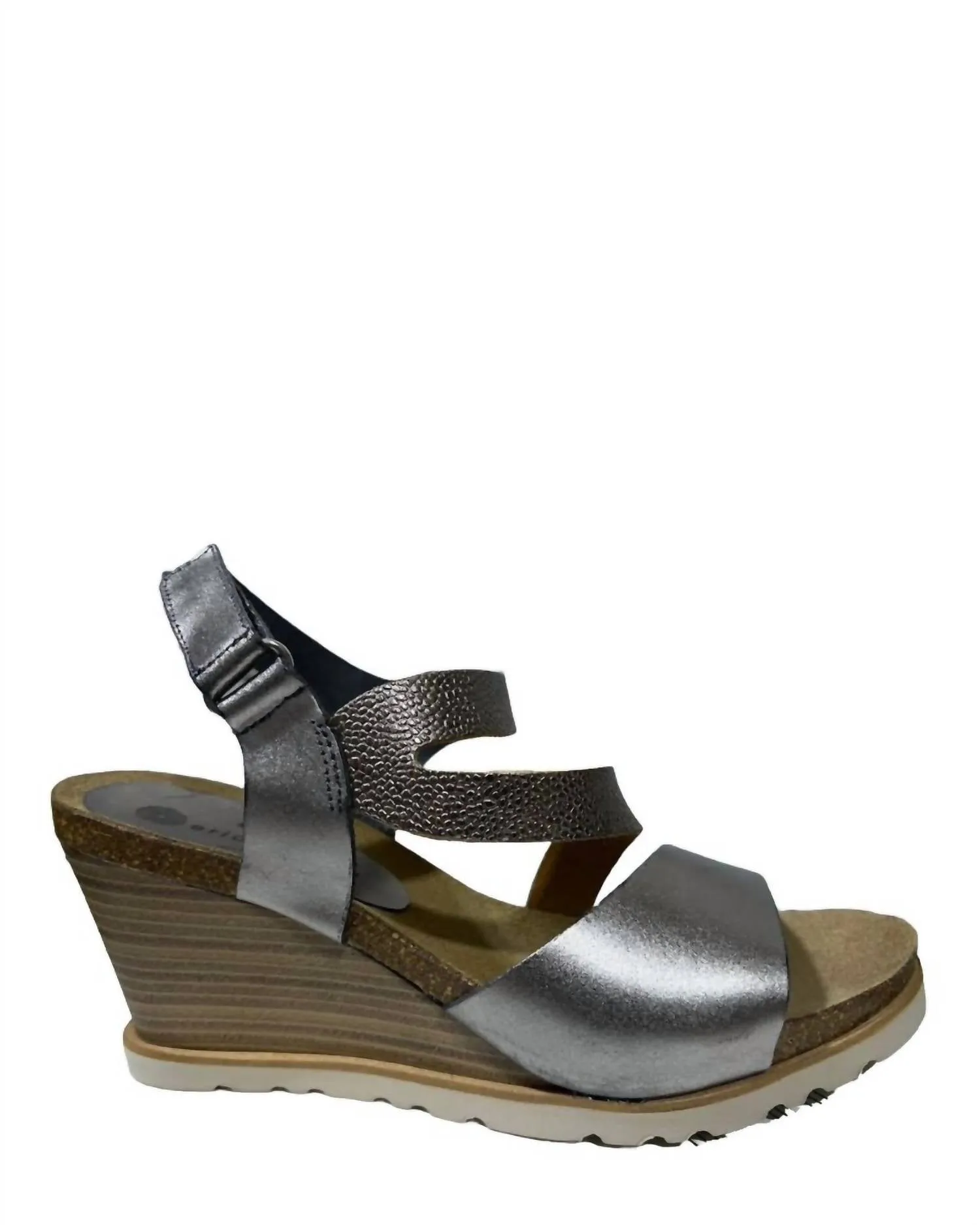 Thin strap Women's Delaney Wedge Sandals In Pewter Leather