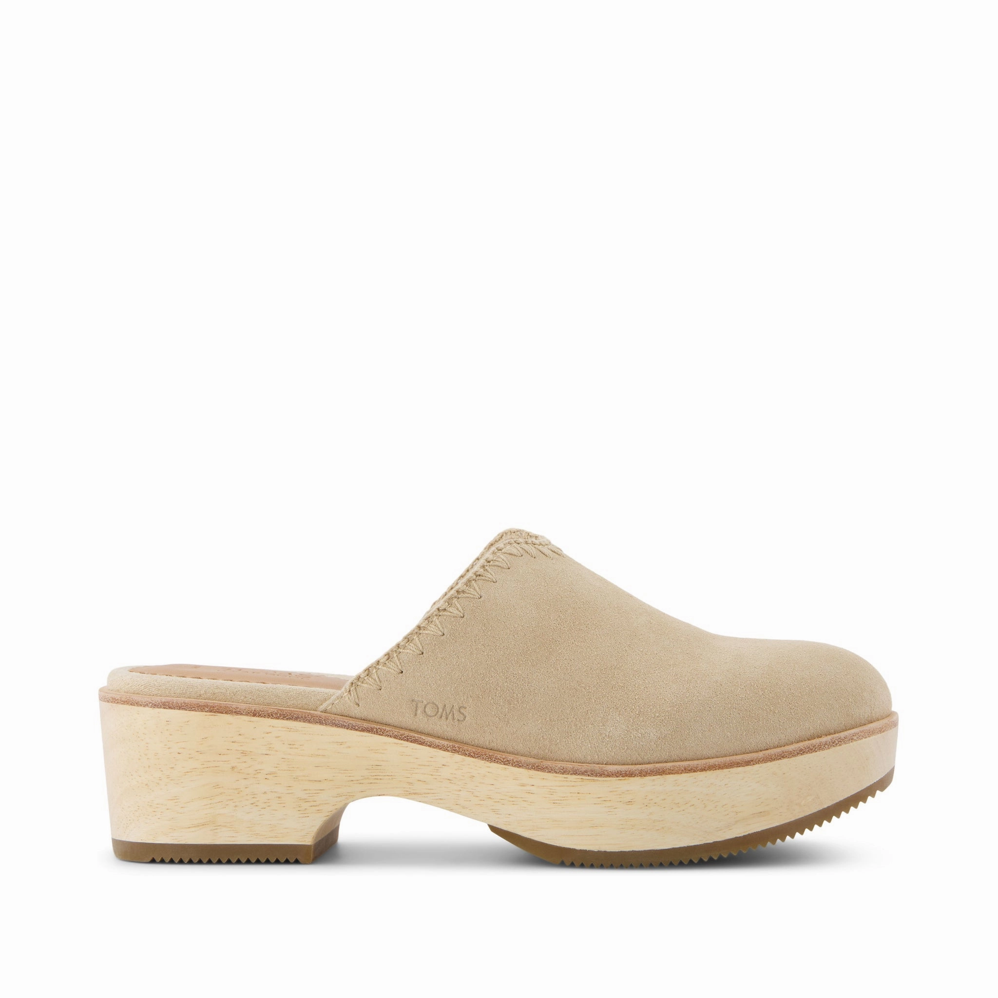 Addison Natural Suede Deco Stitch Clog Heel Instant Footwear Fit Easy Vibe