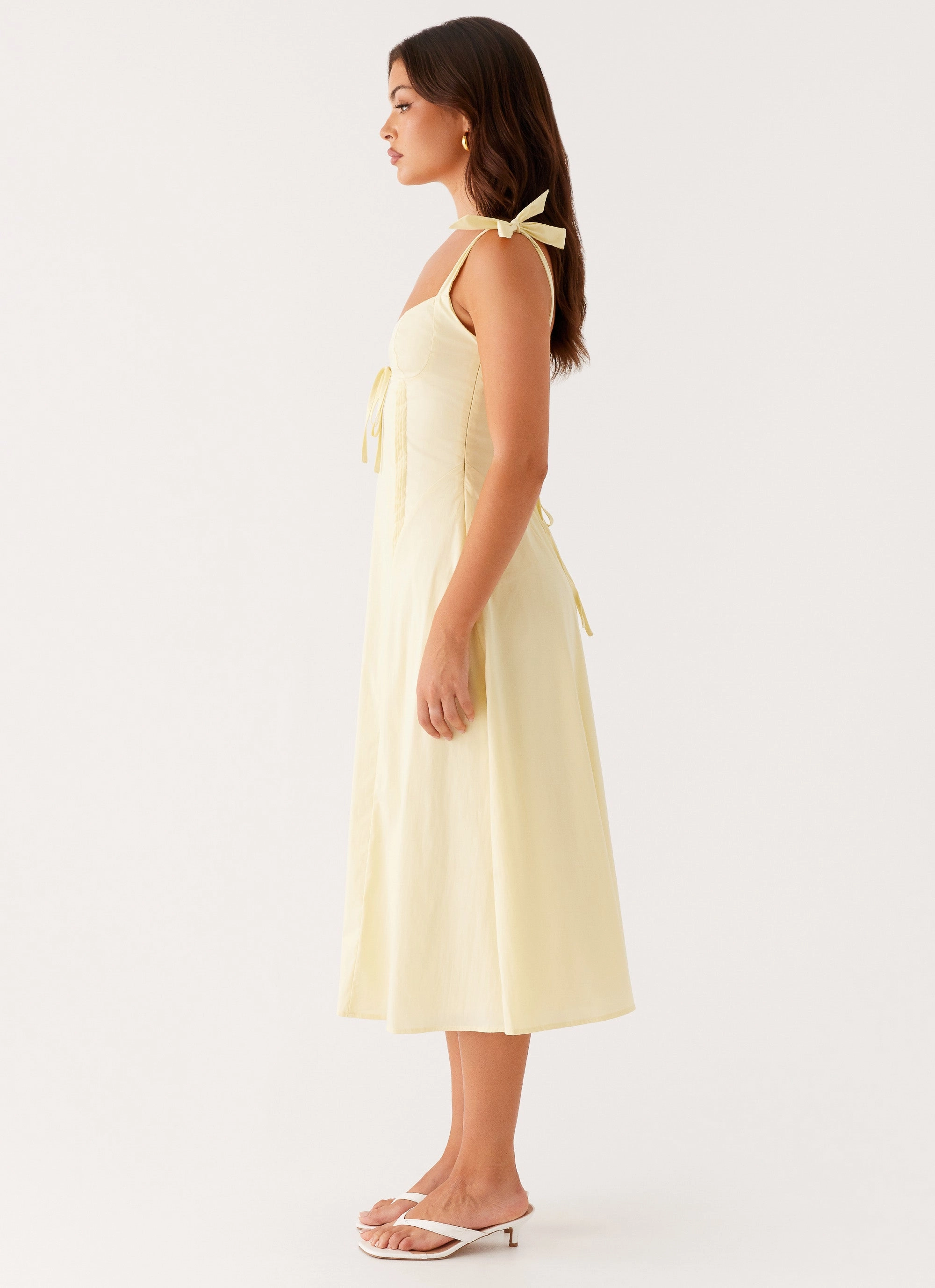 Adela Midi Dress - Yellow Matte-finish countryside