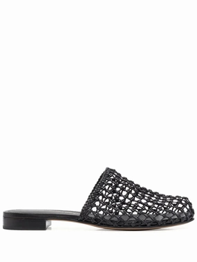 Ferragamo Woven-Design Leather Mules Knit Upper Simple Travel Sandals