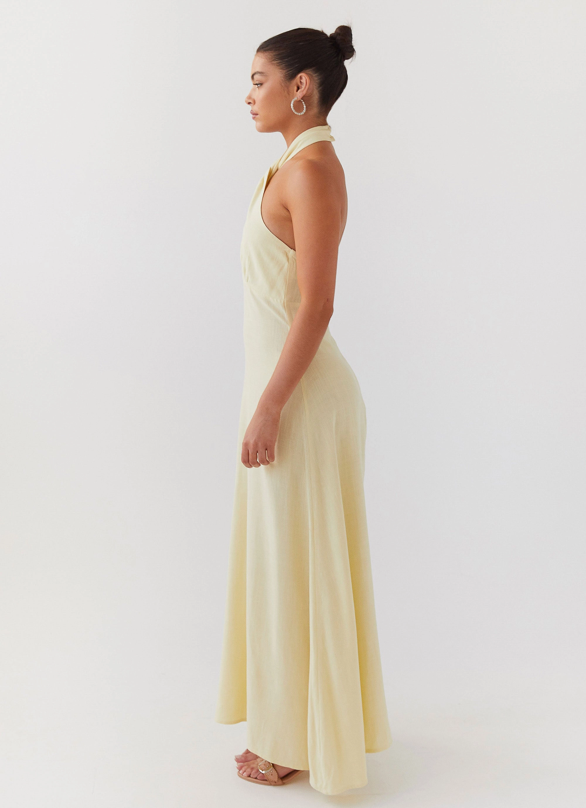 Side-Slit Adrienne Linen Maxi Dress - Lemon