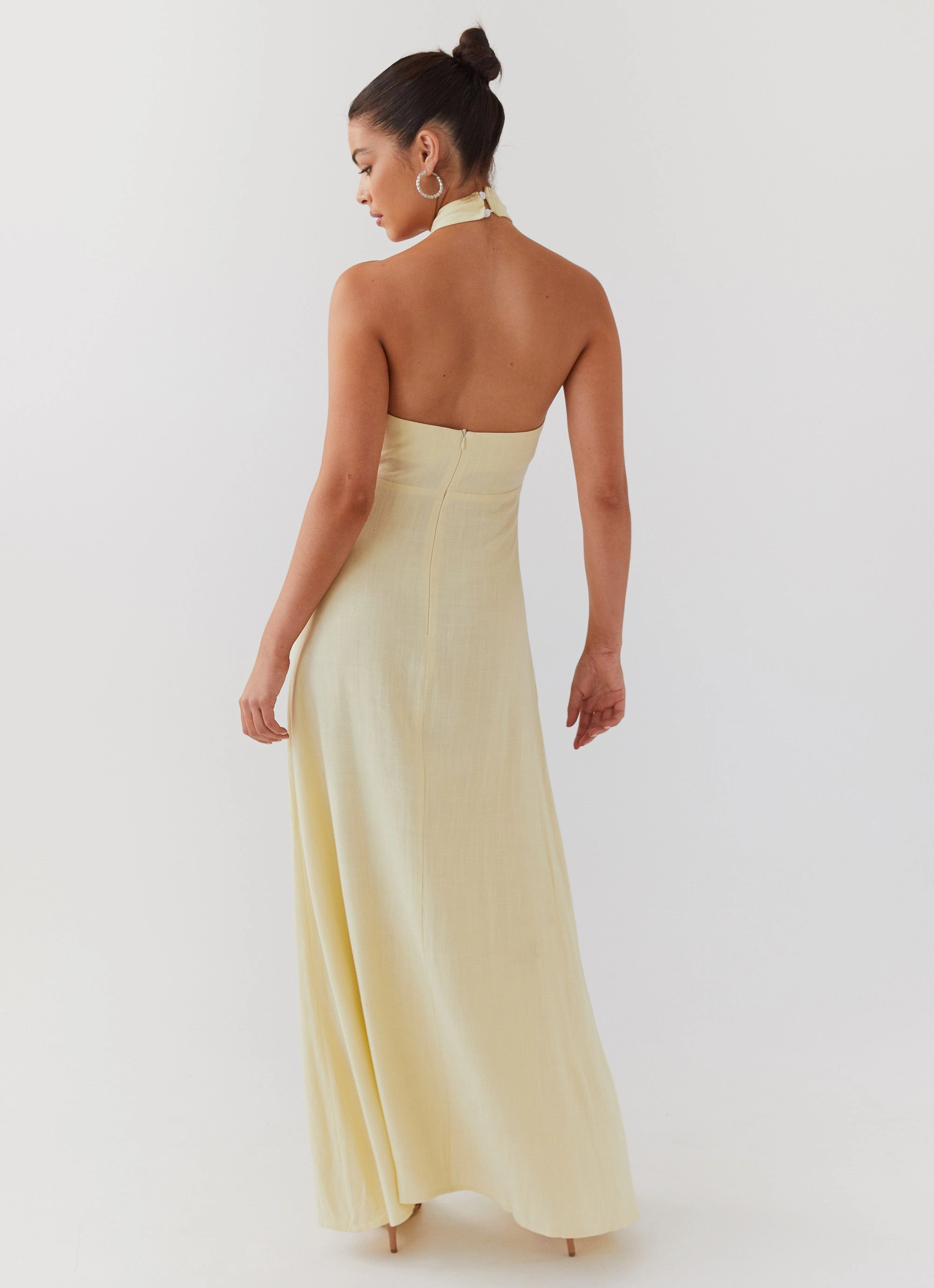 Adrienne Linen Maxi Dress - Lemon Work Option Flattering Silhouette