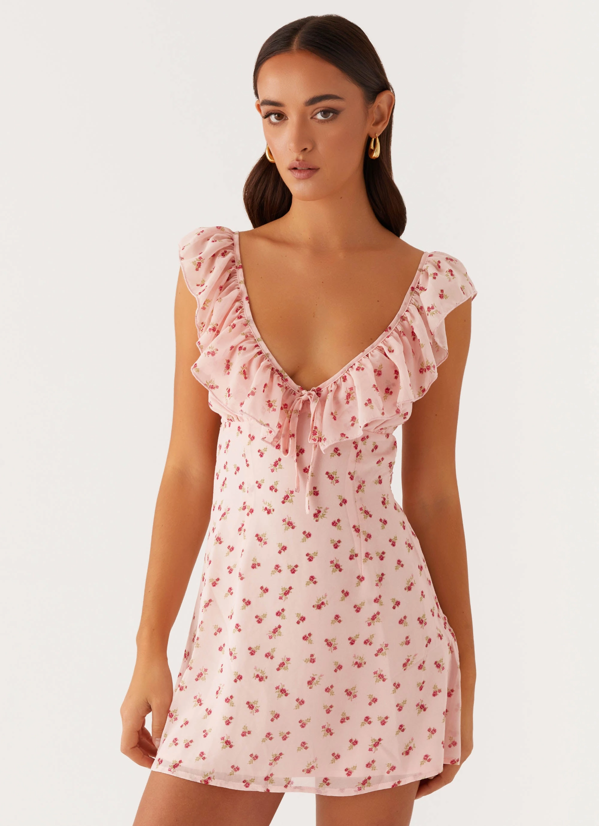 Refined Vibe Adrina Ruffle Mini Dress - Pink Flower