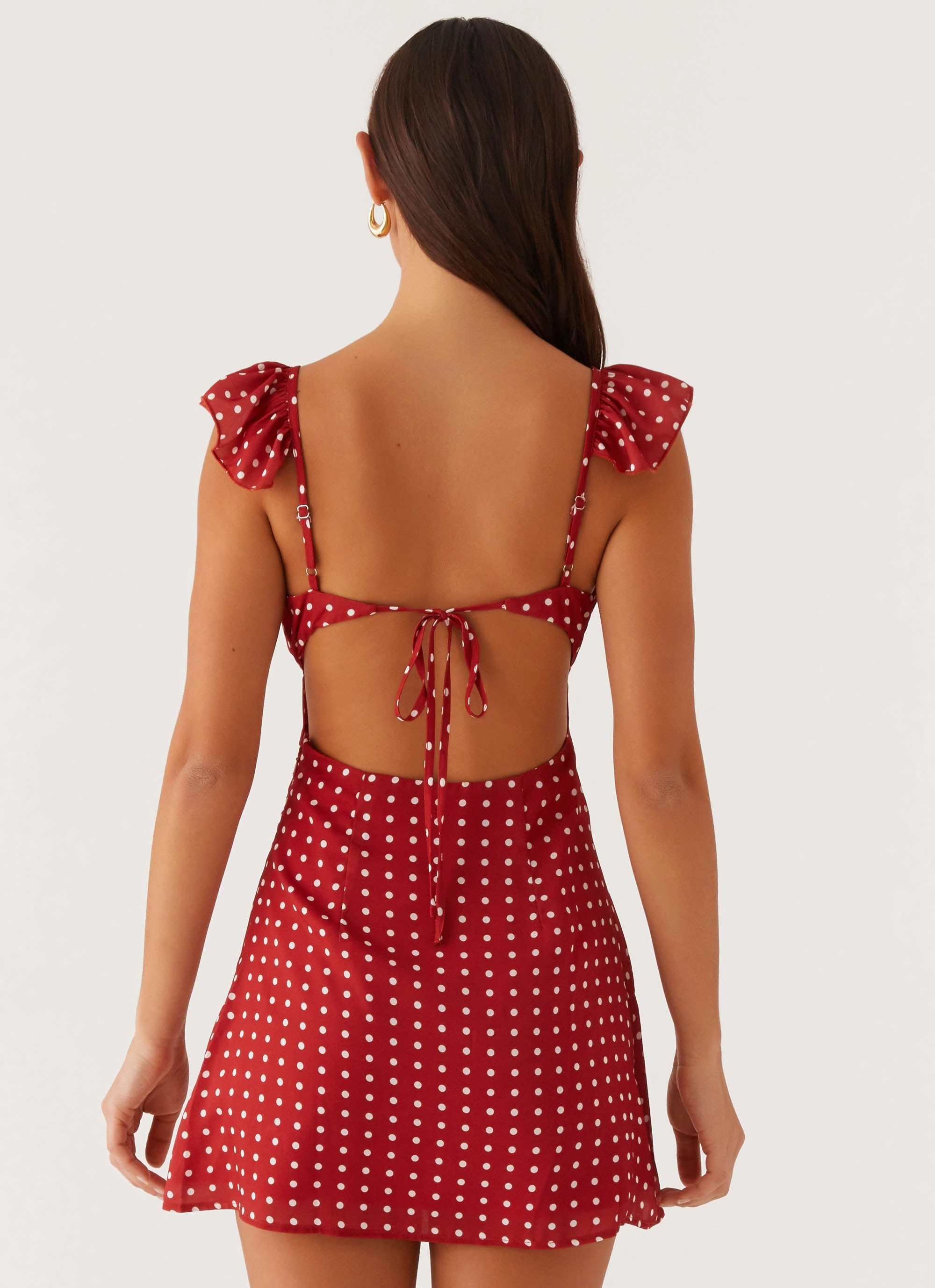 Relax Draping Classic Motion Adrina Ruffle Mini Dress - Red Polka Dot