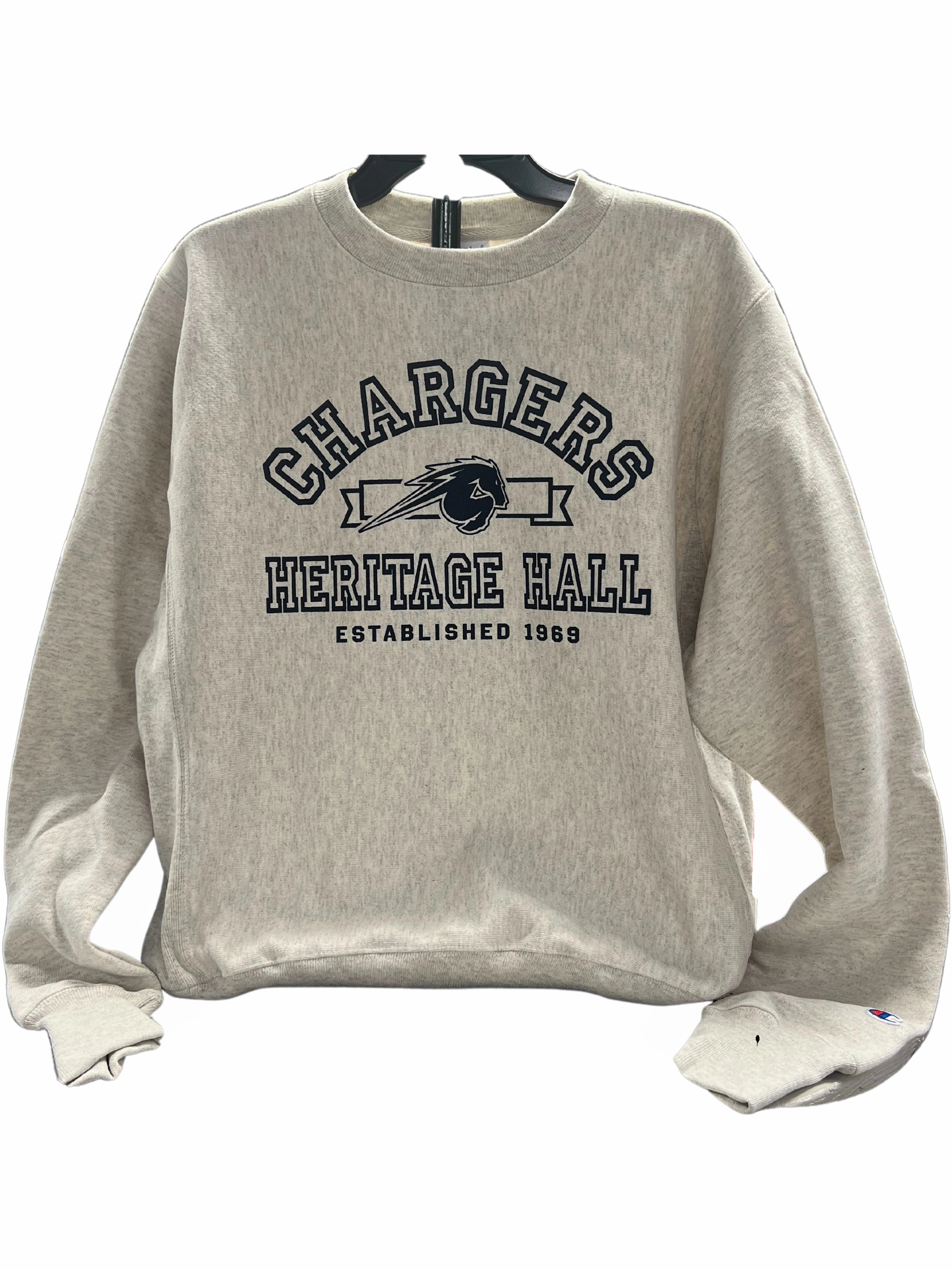 Odor Resistant Weekend Minimal Adult Champion Sweatshirt, heather grey, horse banner