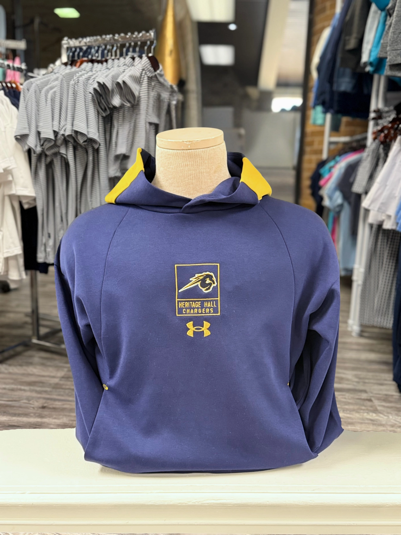 industry standard Chill Outfit Adult UA Gameday Hoodie, navy and yellow
