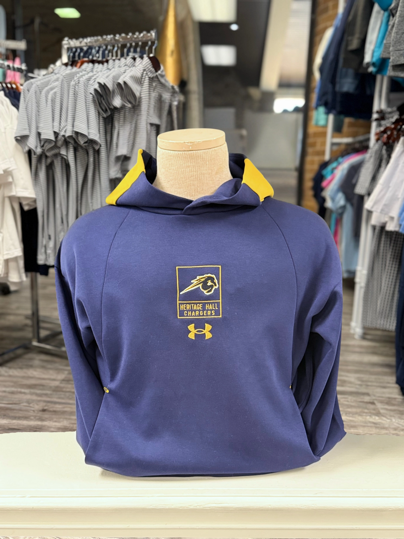 Branded Look Adult UA Gameday Hoodie, navy and yellow