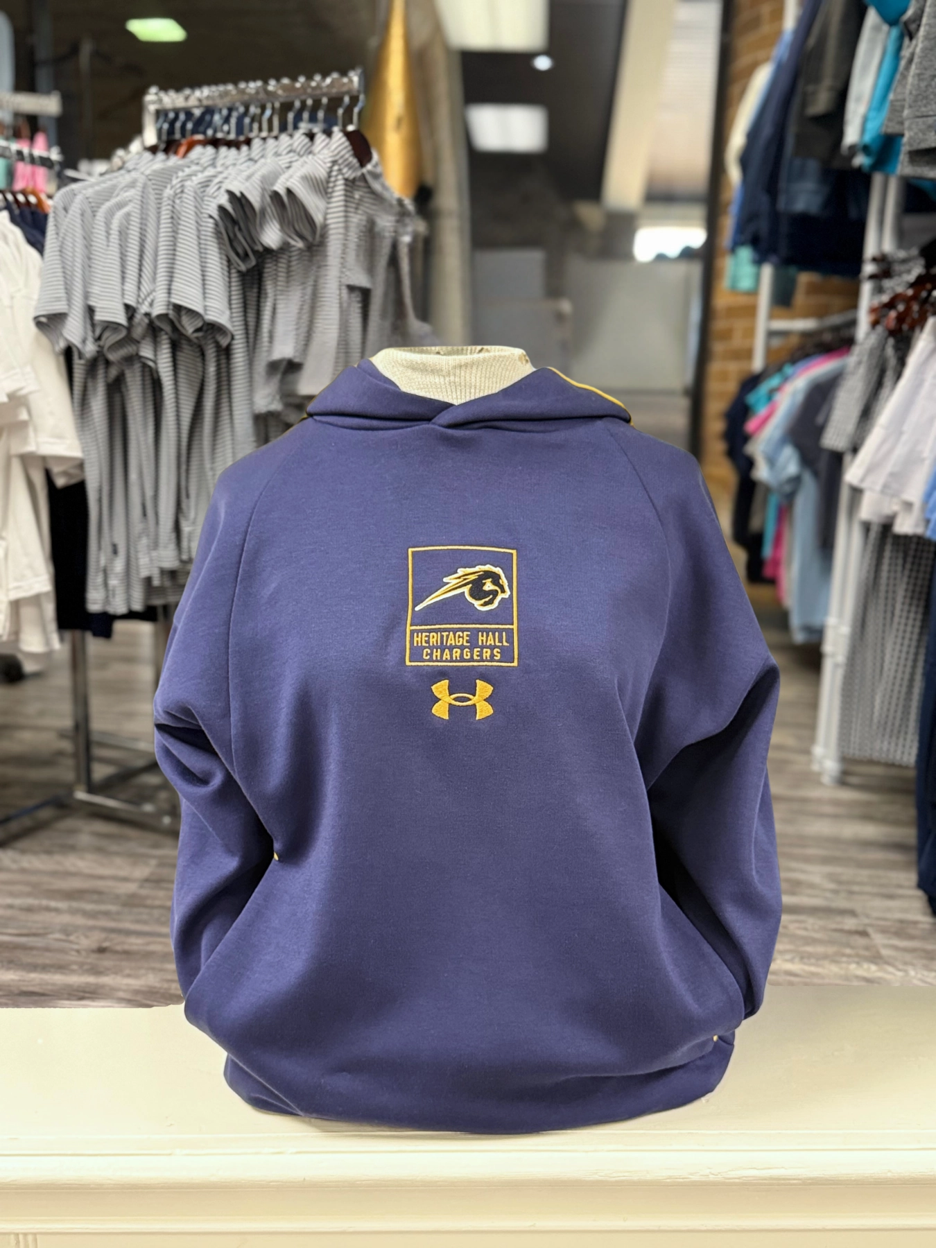 hot weather wear Adult UA Gameday Hoodie, navy and yellow