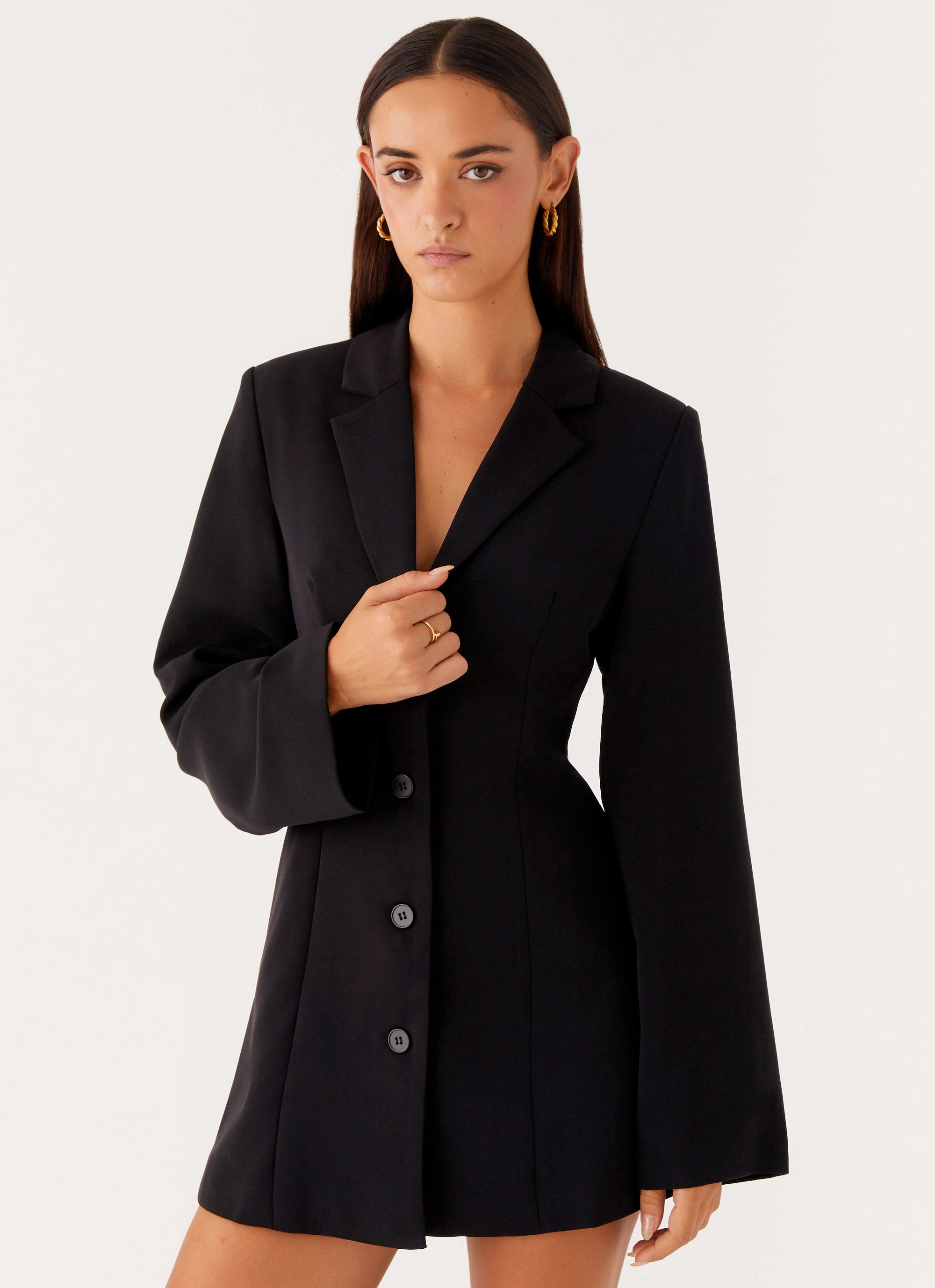 Dressy Yet Comfortable Albi Fitted Blazer Mini Dress - Black