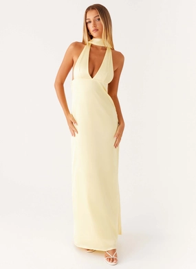 Perfect Cut Alicia Satin Halter Maxi Dress - Yellow