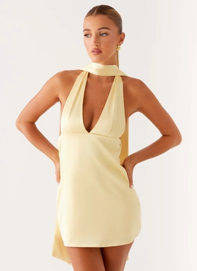 Chill Mode Alicia Satin Halter Mini Dress - Pastel Yellow