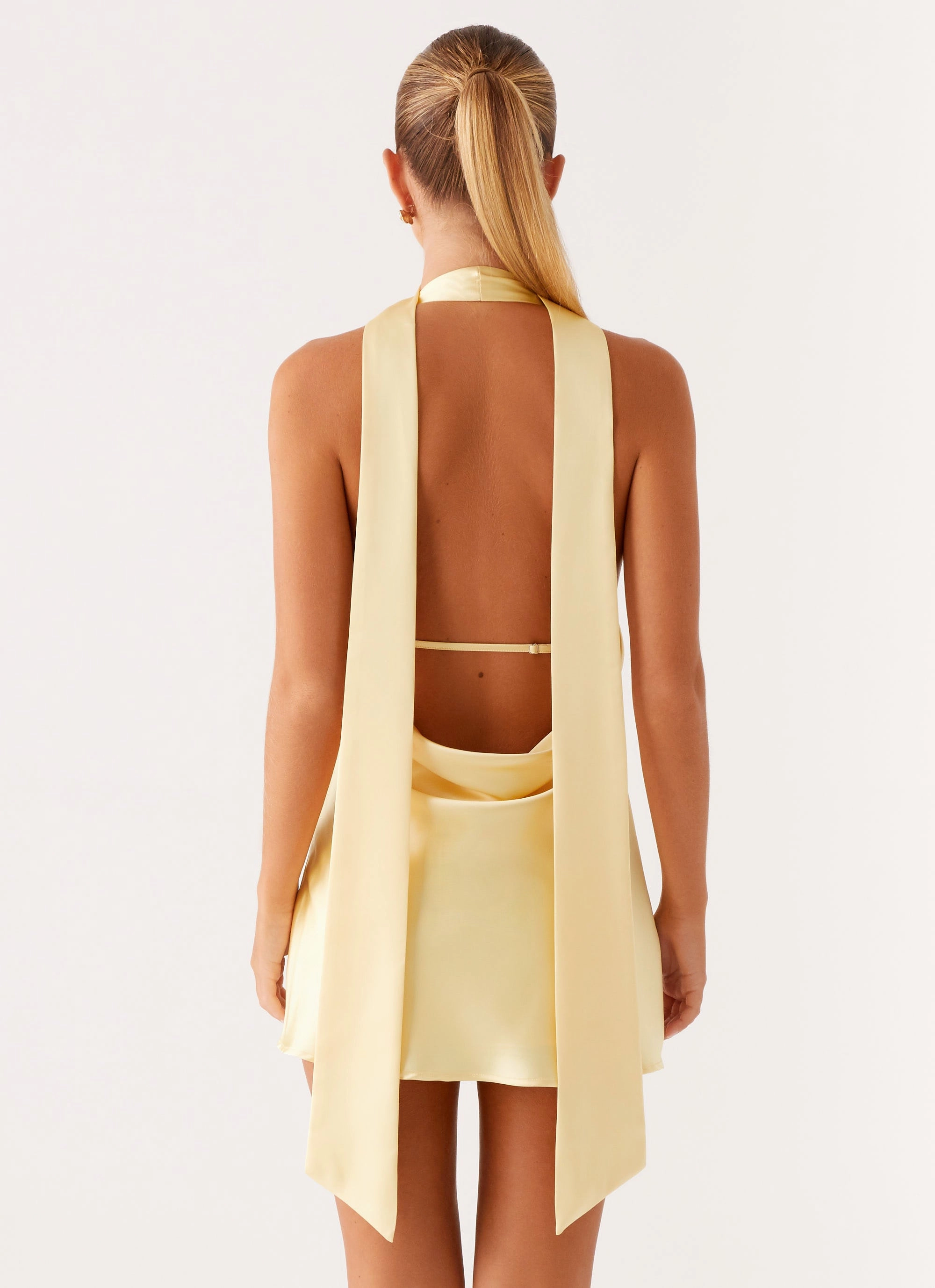 Alicia Satin Halter Mini Dress - Pastel Yellow Fit Choice