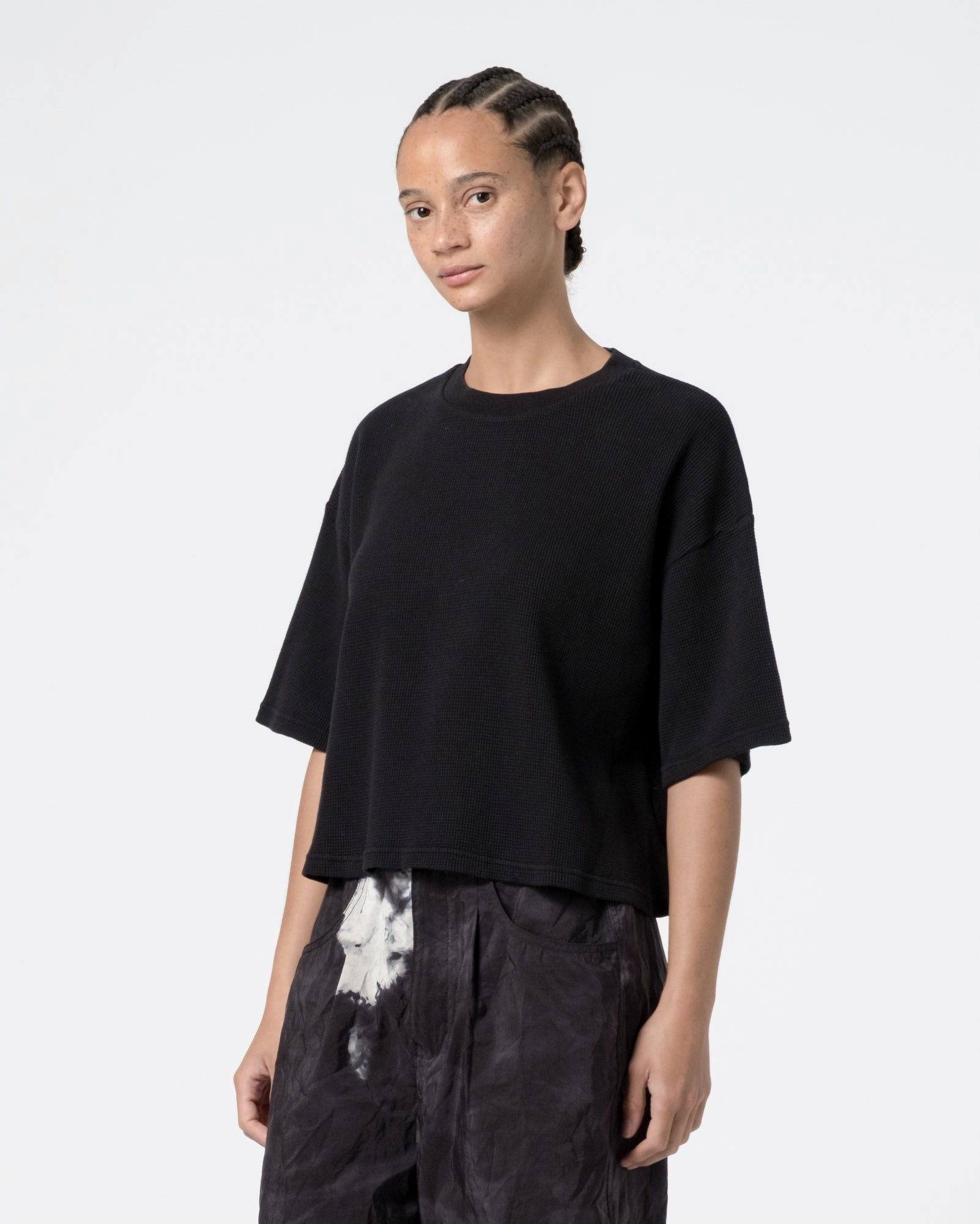 Washable Standard Body Fit G.o.D Big T Cropped Waffle Jersey Black