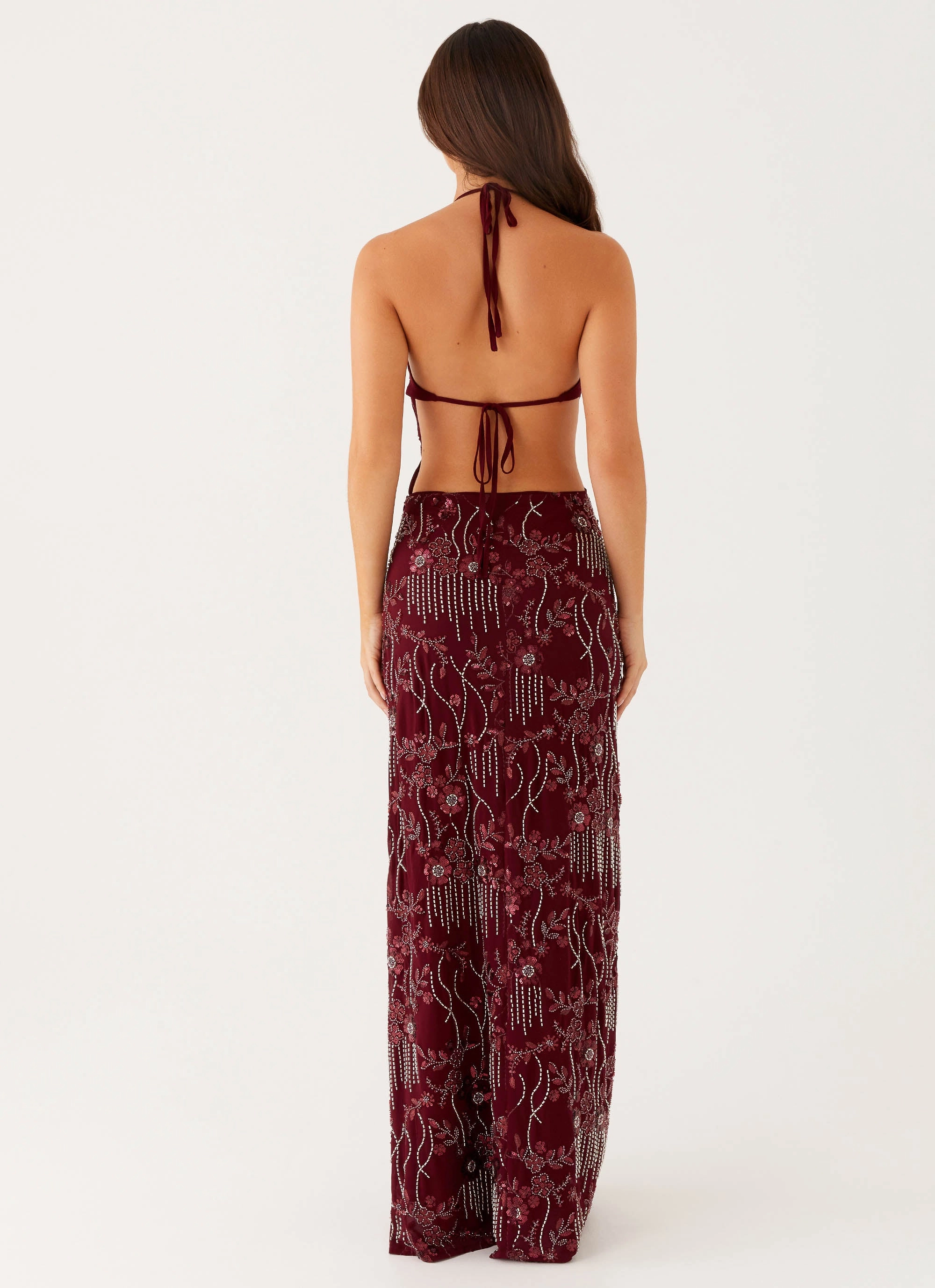 Linen-Blend Zip-Closure All For Love Maxi Dress - Burgundy