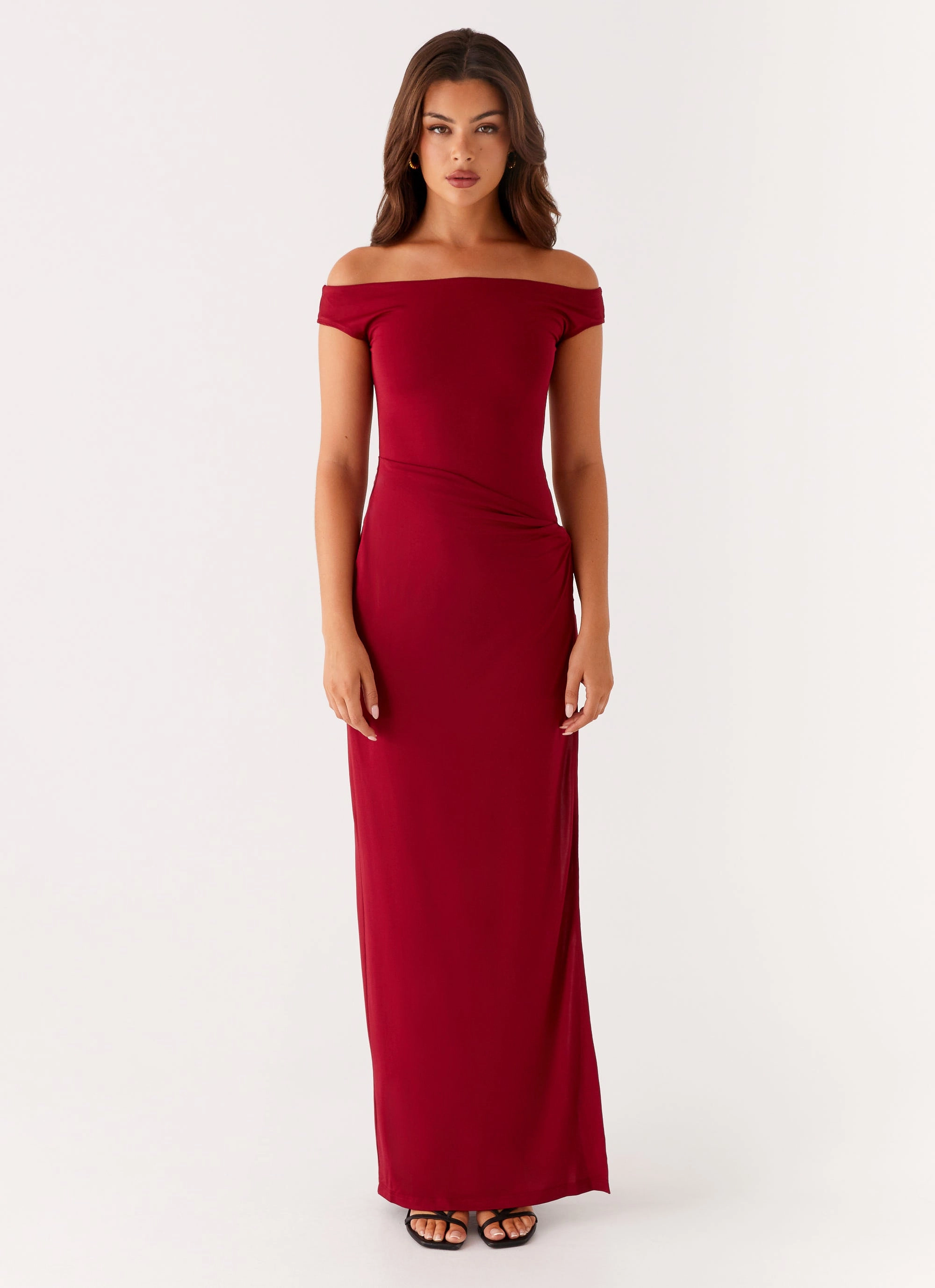 button detail Wrinkle-Free-Finish Amerie Maxi Dress - Maroon