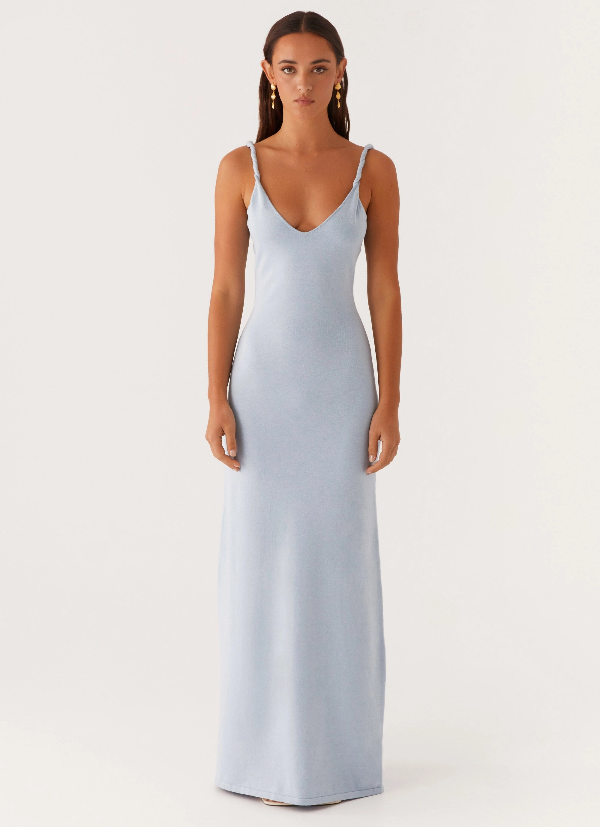 Anastasia Maxi Dress - Blue Sharp Detail Shine Skin