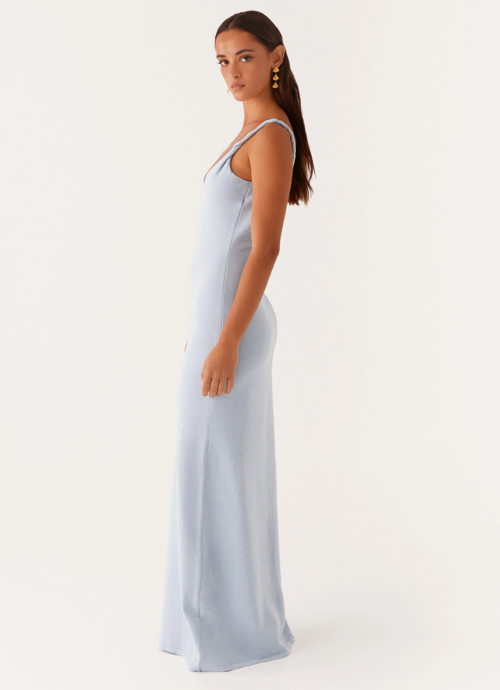 High-waisted evening piece Hidden Zipper Anastasia Maxi Dress - Blue