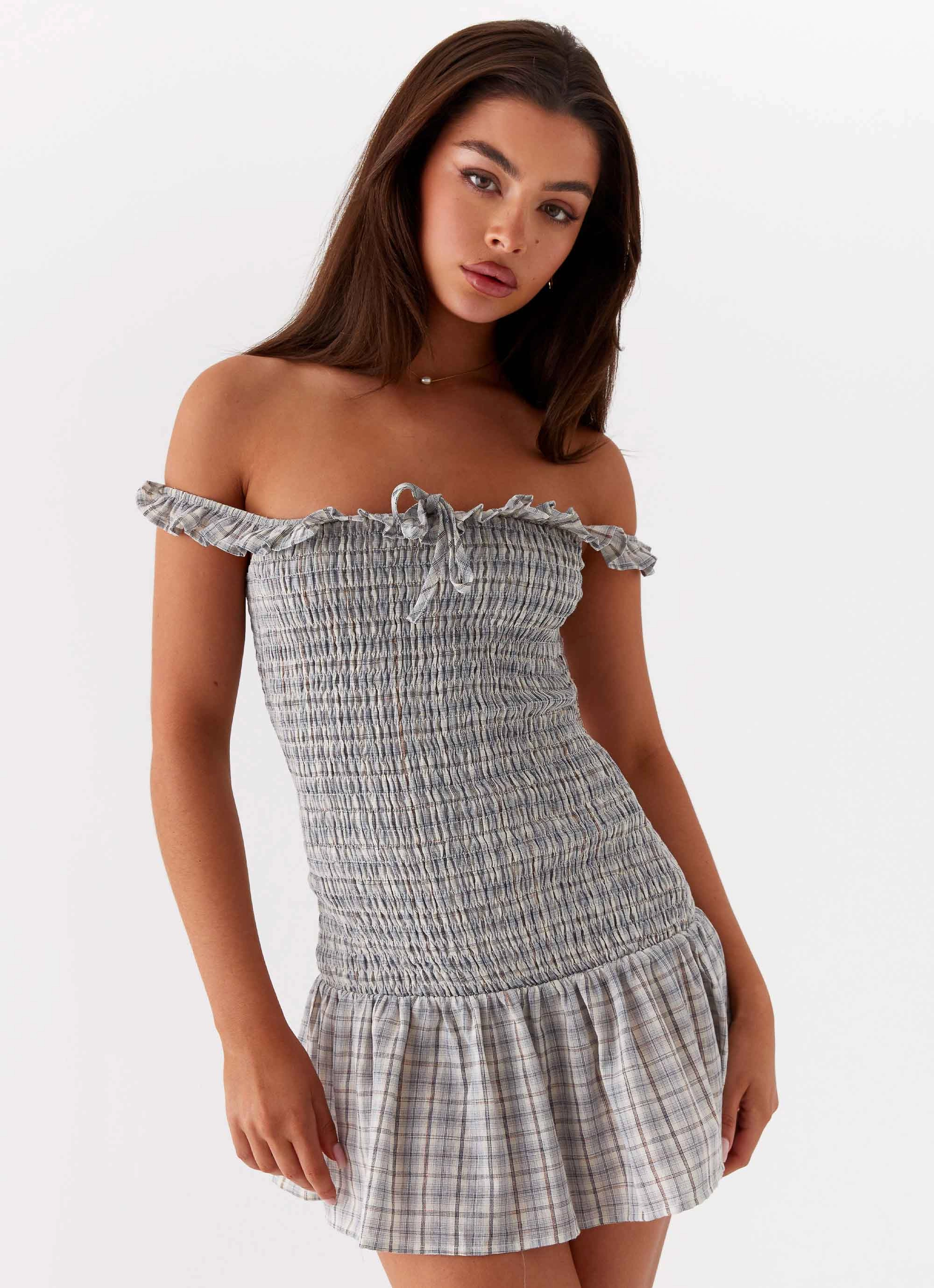 Anica Check Mini Dress - Grey Check Art Inspired