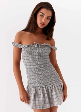 Anica Check Mini Dress - Grey Check Art Inspired