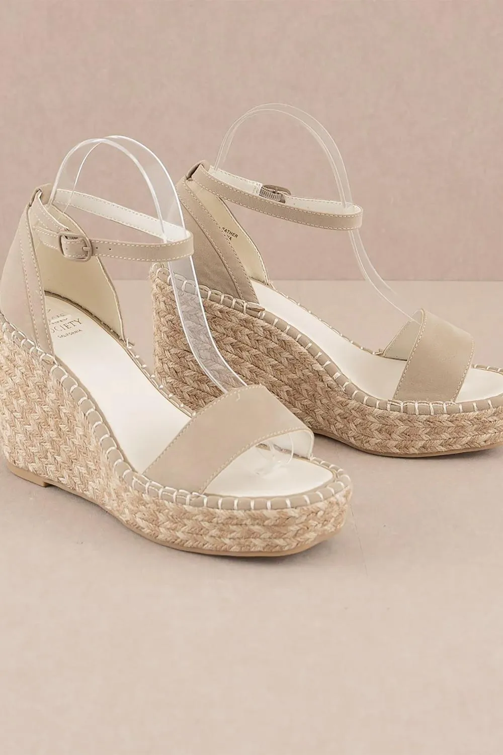 Ankle Strap Espadrille Wedge In Taupe Functional Walking Shoes