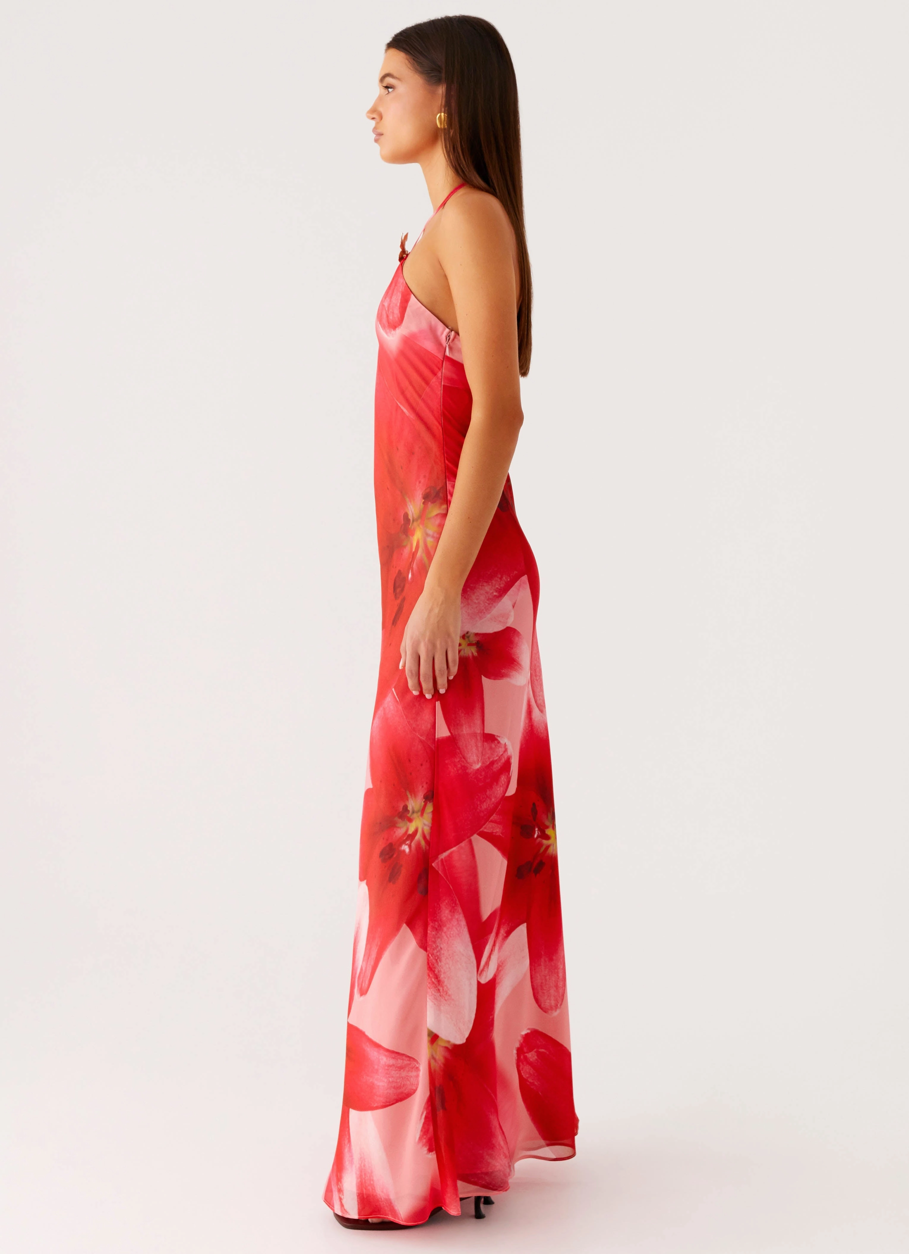 Chic Layers Vatiana Chiffon Maxi Dress - Peach Watermelon Flower