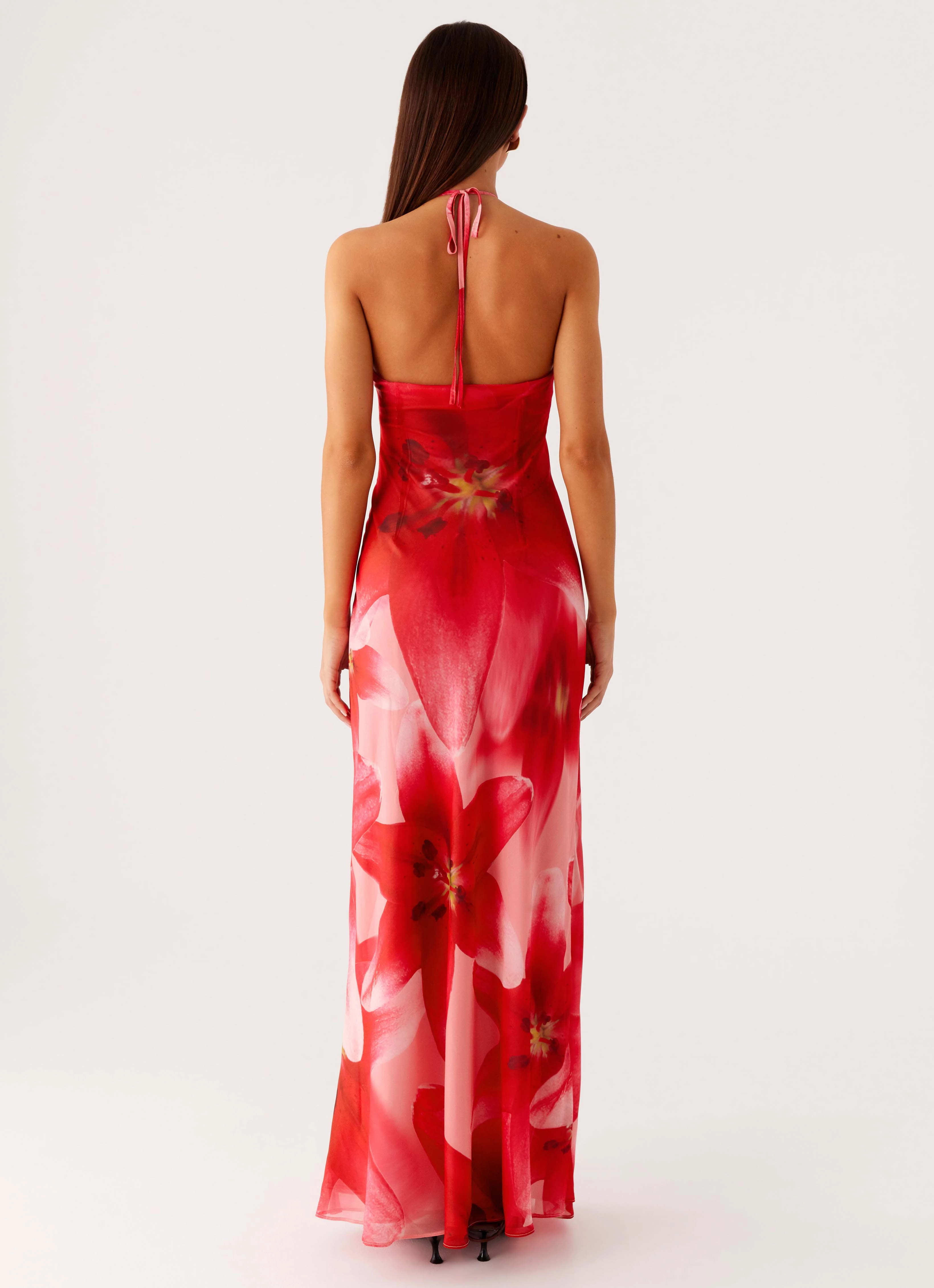 Vatiana Chiffon Maxi Dress - Peach Watermelon Flower Daily Chic