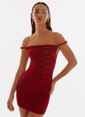 Arabella Lace Twist Shoulder Mini Dress - Red Clean Comfort Silk Flow