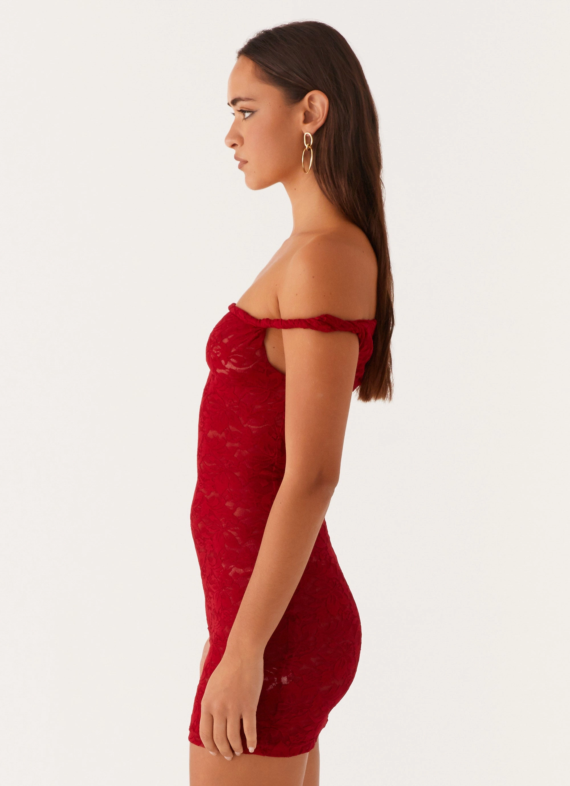 Arabella Lace Twist Shoulder Mini Dress - Red Formal Look