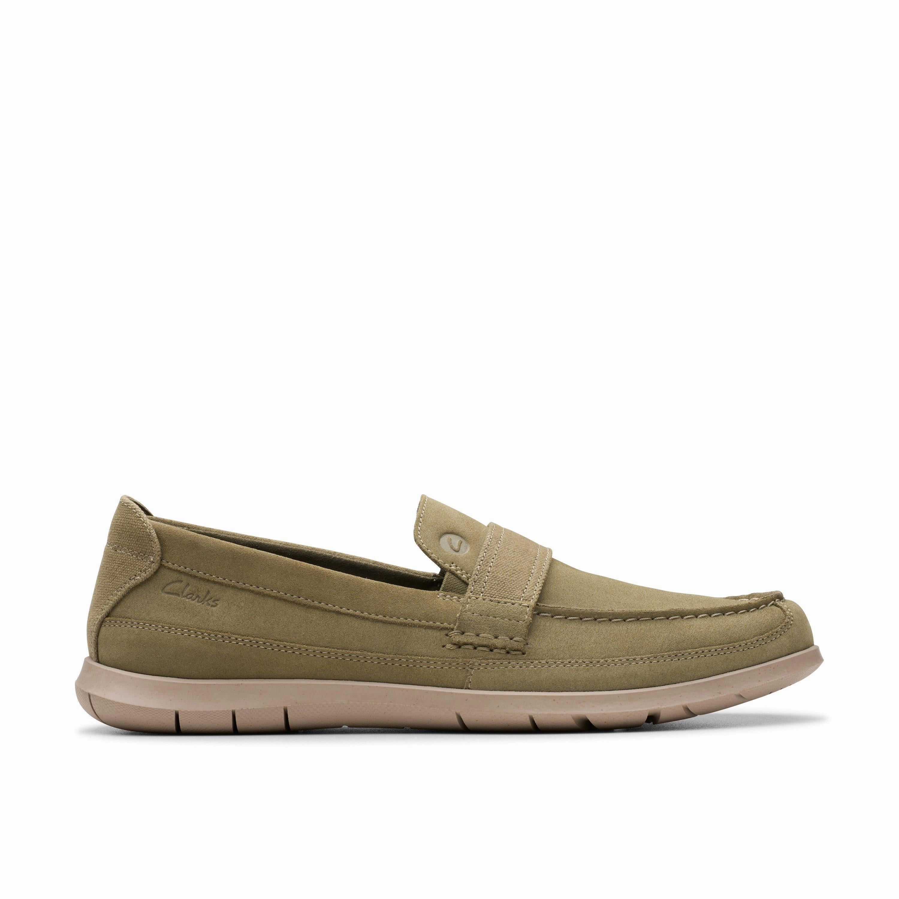 Opera Night Neutral Presence Clarks Flexway Band in Green Suede