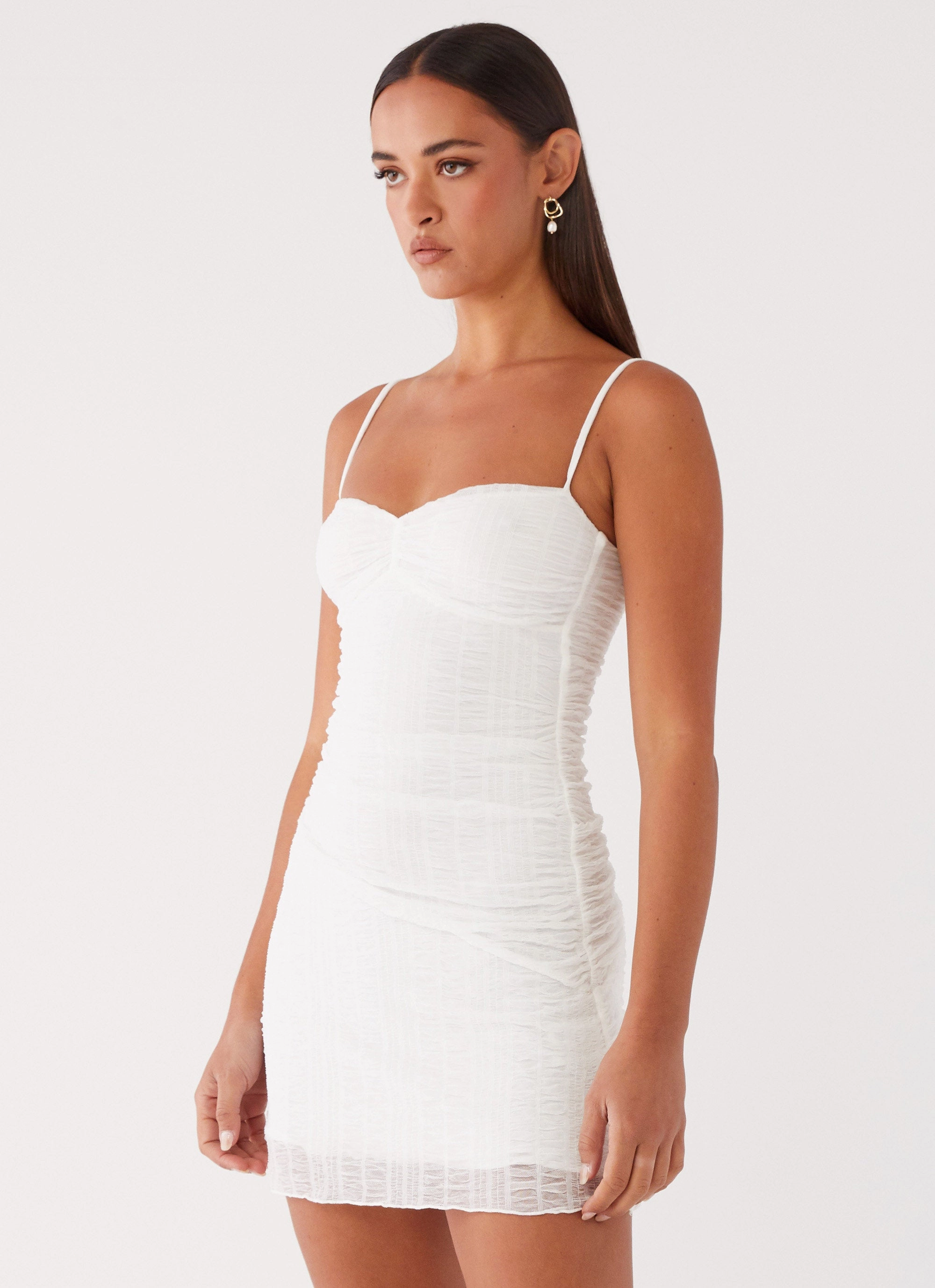 Arden Mesh Mini Dress - White Classic sheath dress Fresh Style