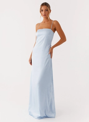 Understated Elegance Clasp-Closure Aster Bloom Maxi Dress - Blue