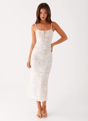 Postcards Lace Midi Dress - Ivory Dark Tones Airy Silk