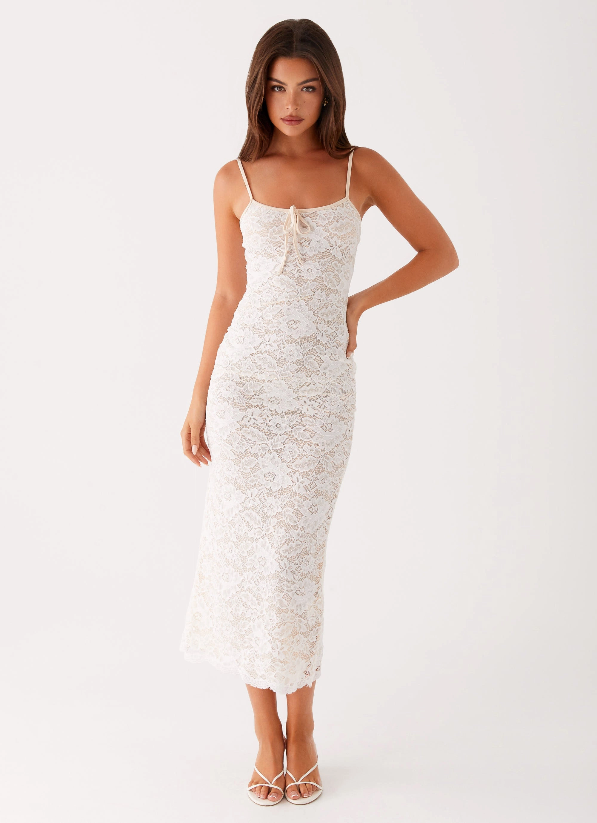 Postcards Lace Midi Dress - Ivory Dark Tones Airy Silk