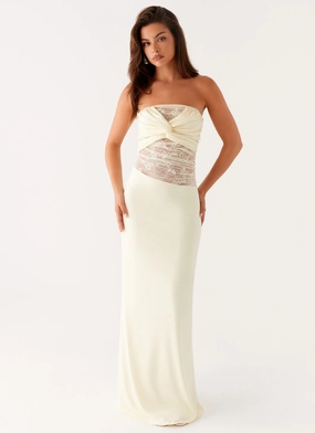 Red-Carpet Sweet Energy Strapless Maxi Dress - Yellow