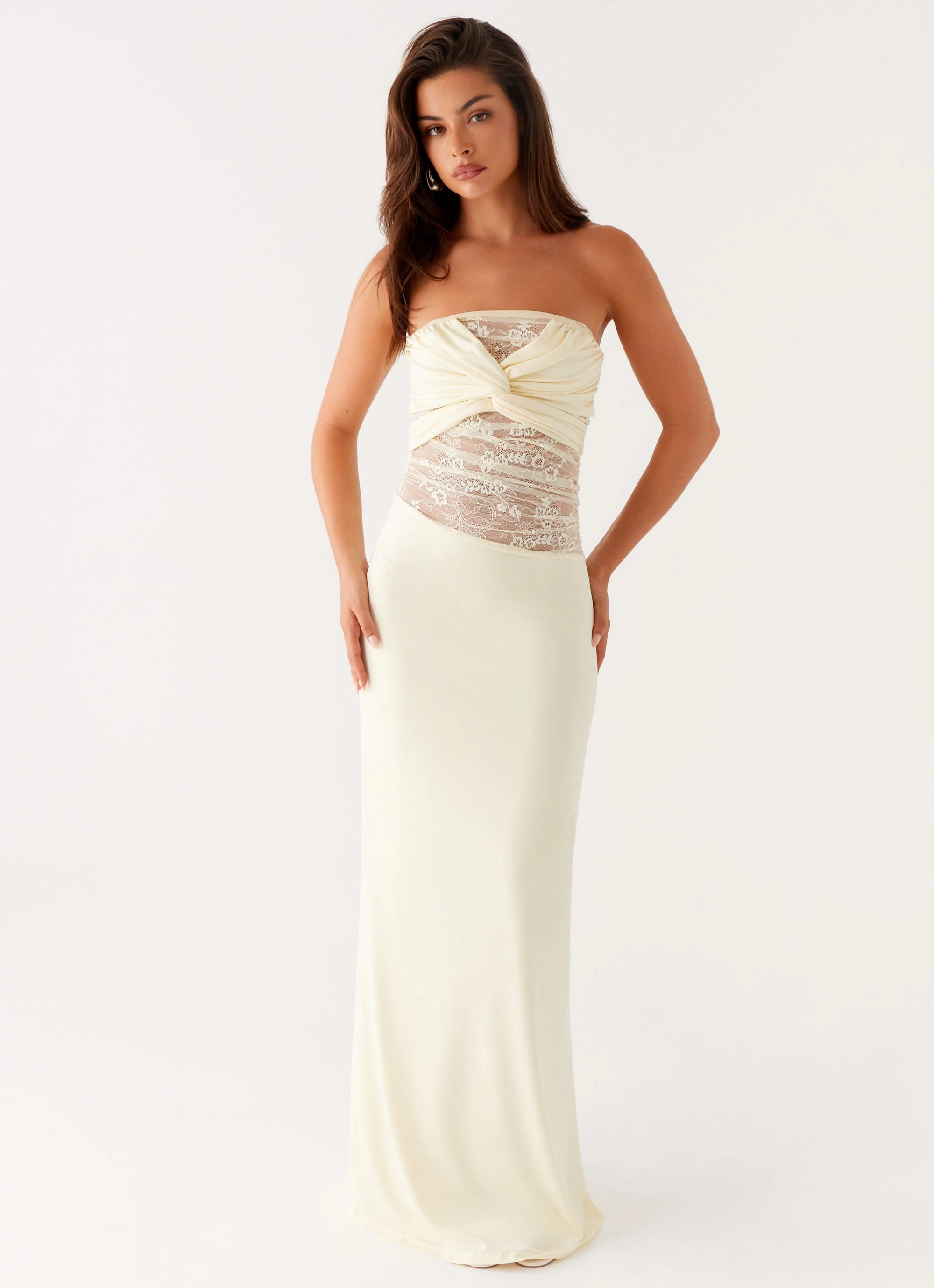 Red-Carpet Sweet Energy Strapless Maxi Dress - Yellow