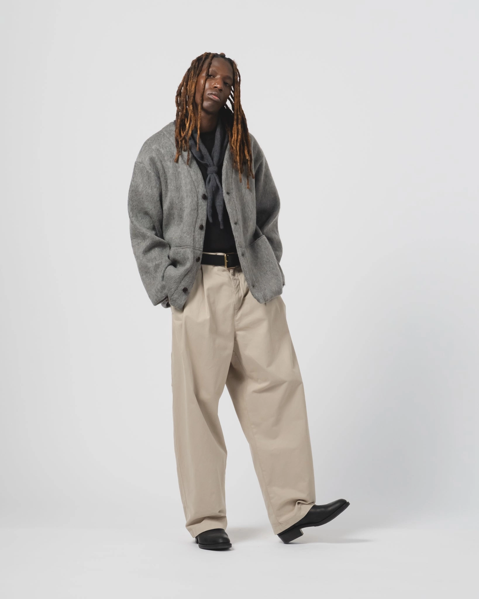 Prevent Basic Cardigan Mohair Fleece Asphalt