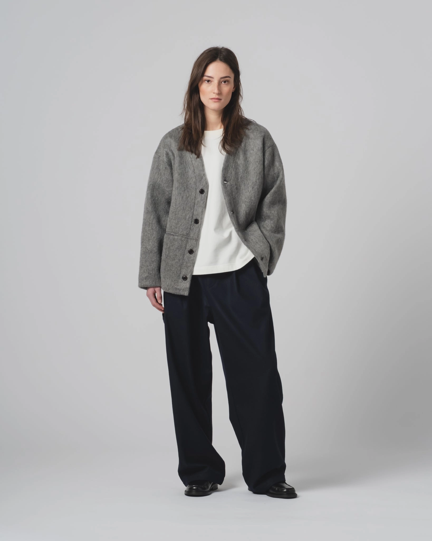 Basic Cardigan Mohair Fleece Asphalt popular in America