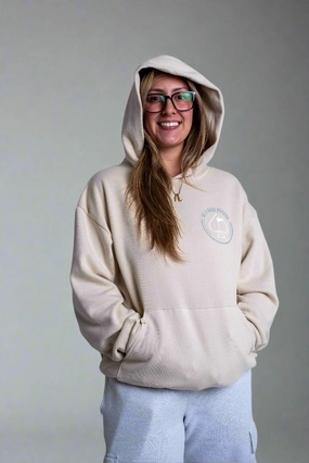 Be A Good Person X Pins and Aces Relax Hood Hoodie - Cream fleece material