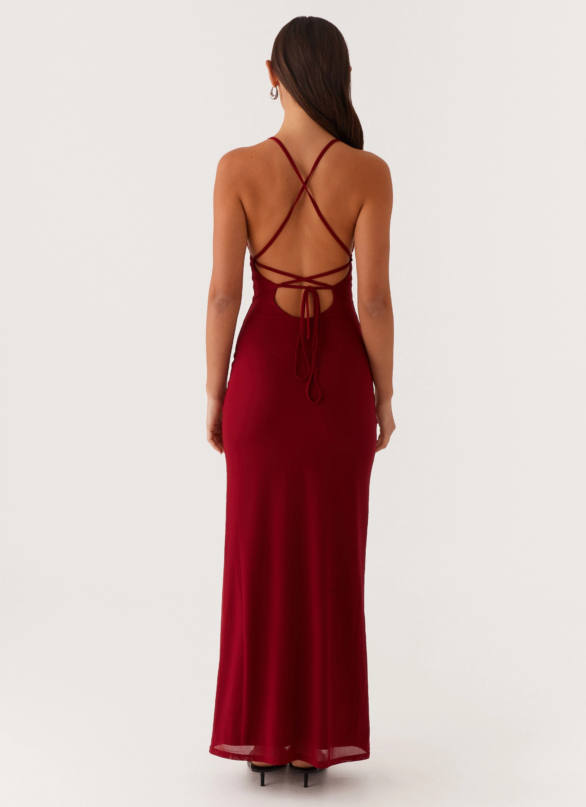 Beki Beaded Mesh Maxi Dress - Deep Red Social Ease Youthful Mood