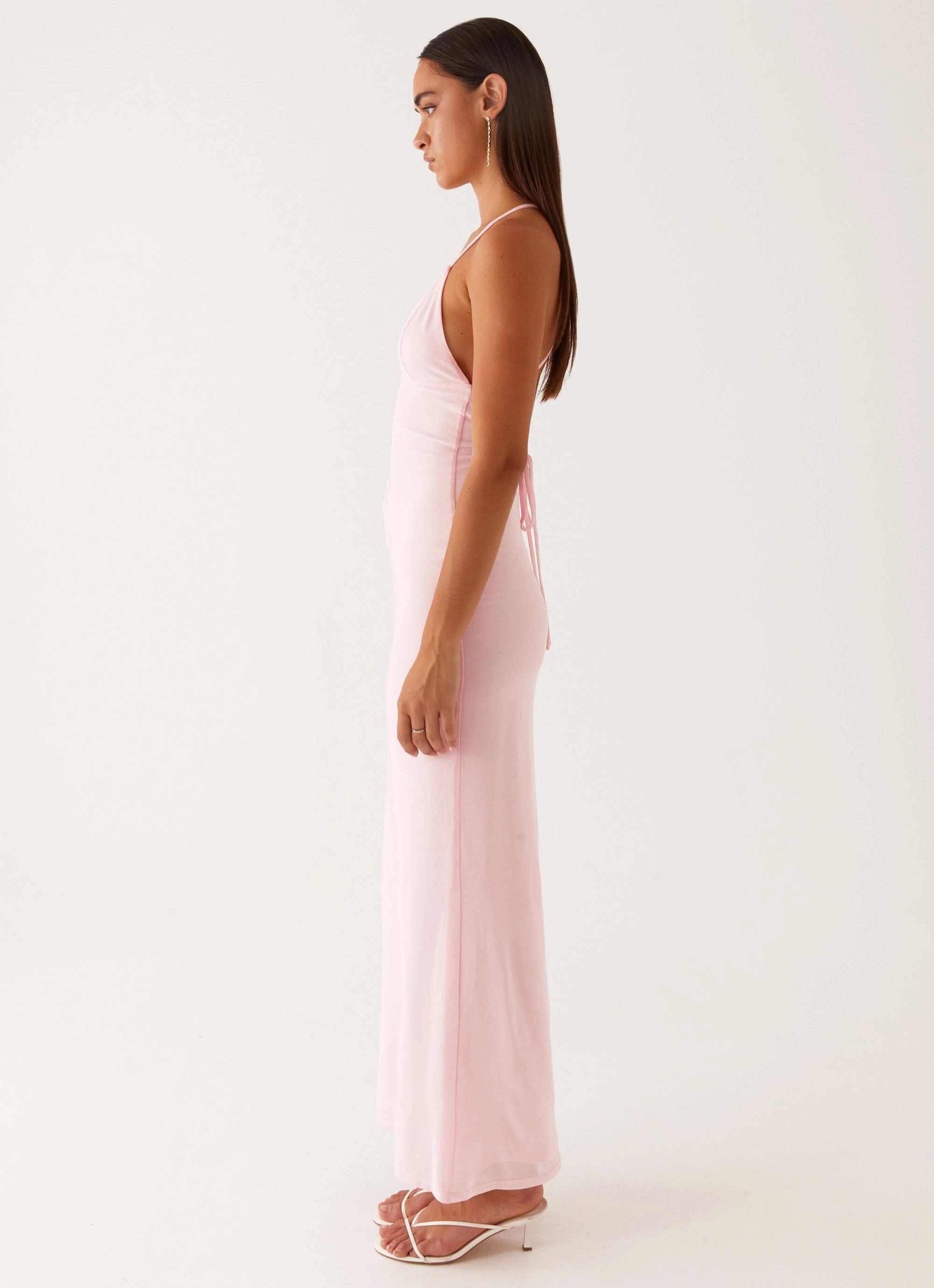 Beki Beaded Mesh Maxi Dress - Pink Sophisticated Edge All-Season Comfort
