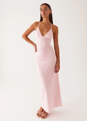 Beki Beaded Mesh Maxi Dress - Pink Style focused