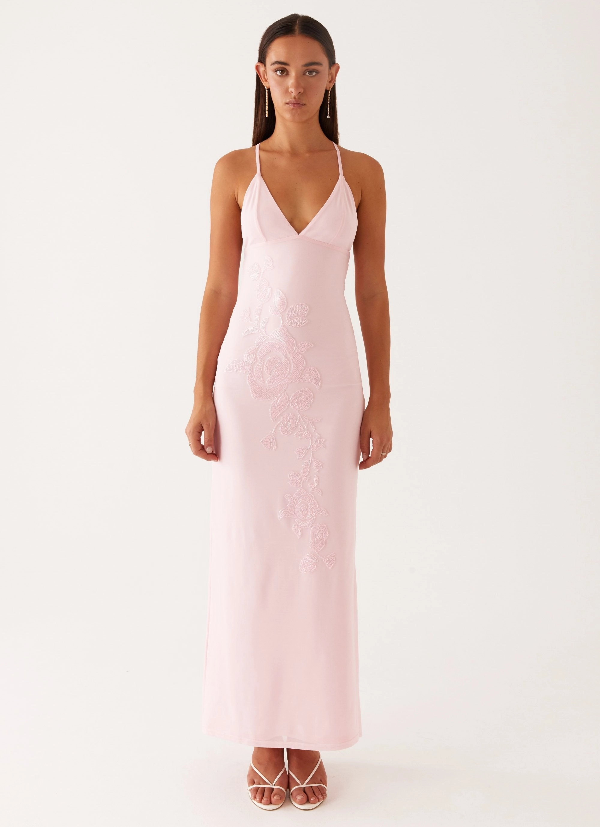 Daily Wear Beki Beaded Mesh Maxi Dress - Pink