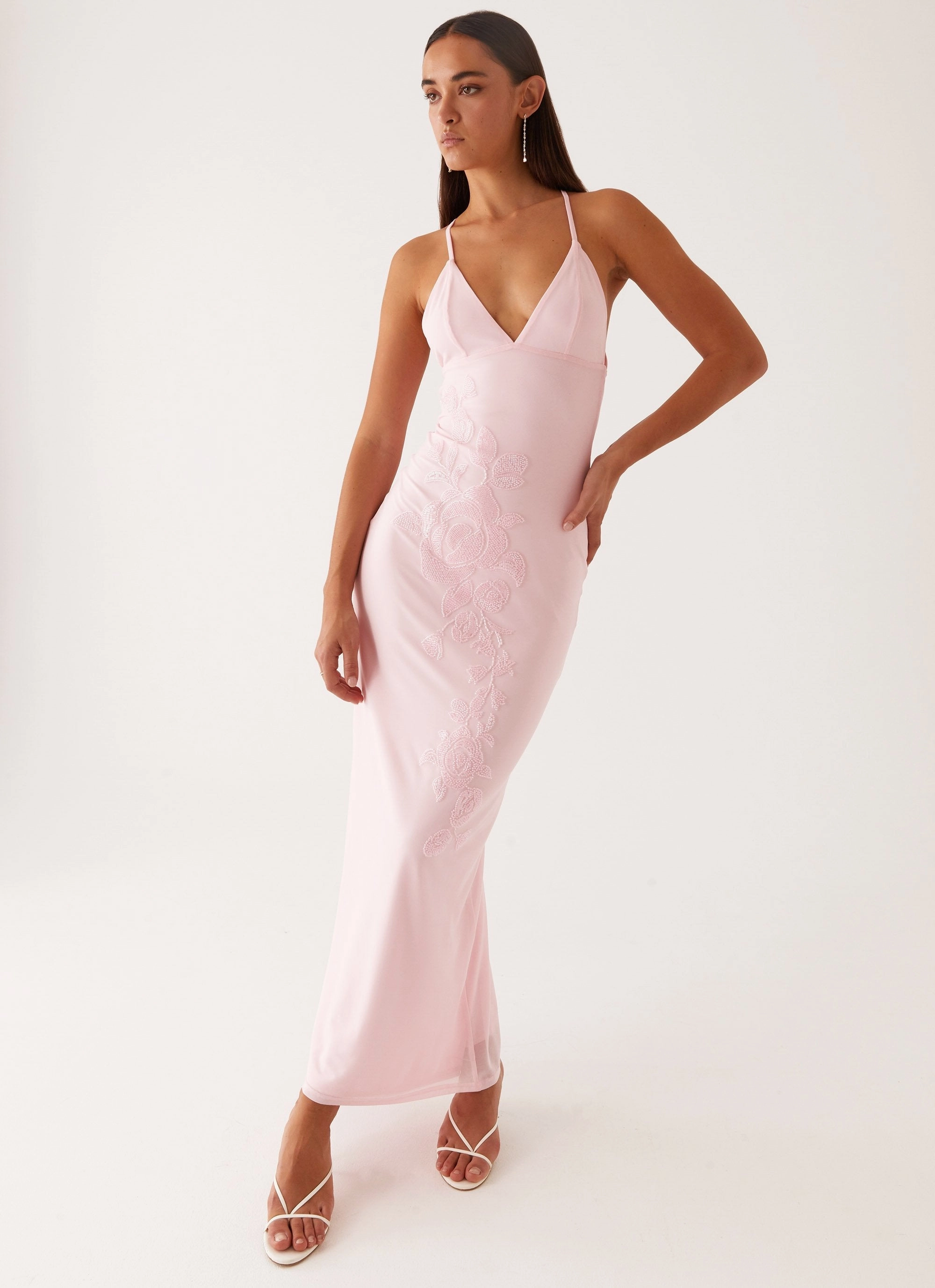 monochrome Urban Line Beki Beaded Mesh Maxi Dress - Pink