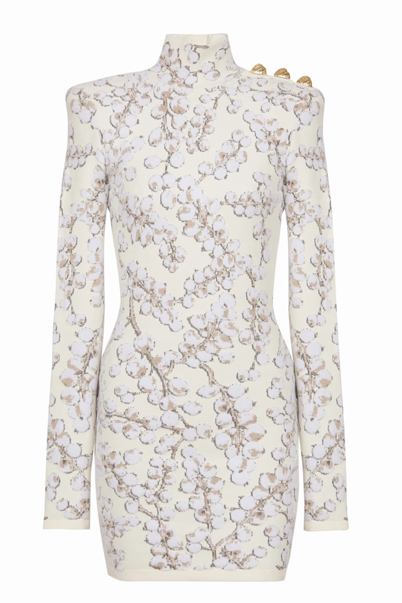 Sophisticated Line Redcurrant Jacquard Knit Dress