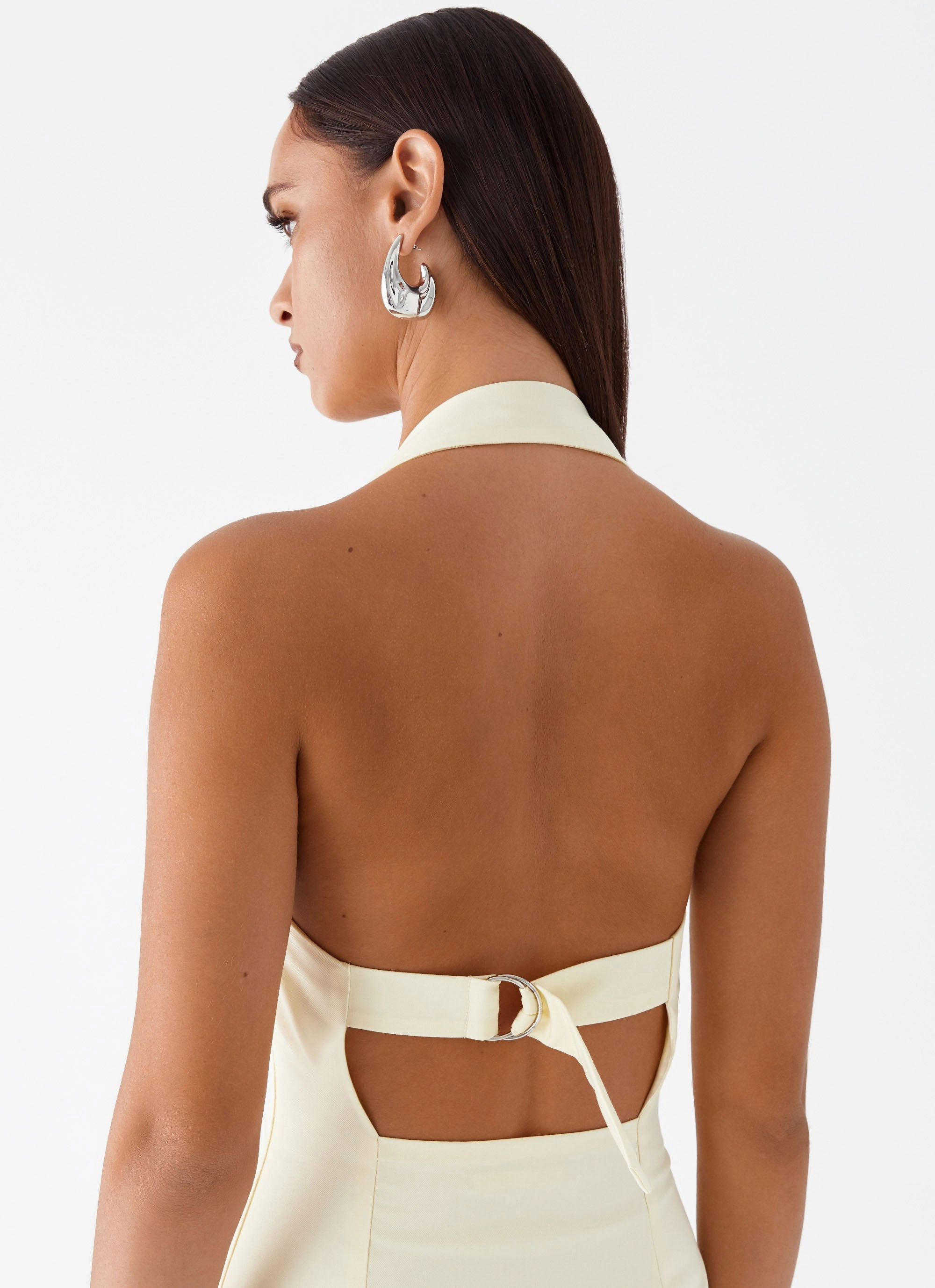 Flattering Cut Light Cloud Bianca Halter Dress - Yellow