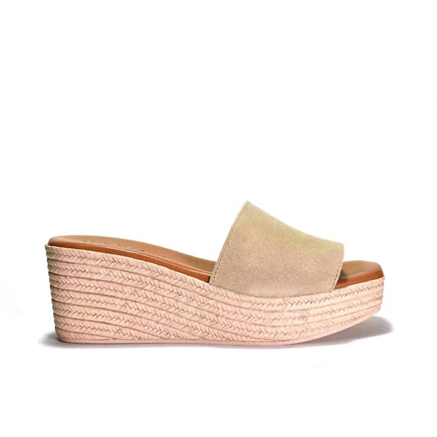 Bibi Espadrille Wedge Slide Sandal In Sand Arena Suede Ventilated Airflow Channels