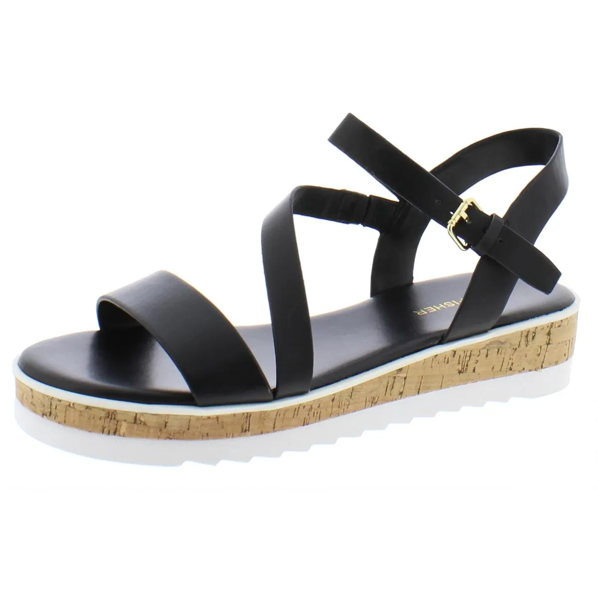 Grandie Womens Faux Leather Adjustable Wedge Sandals synthetic leather