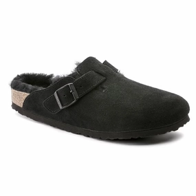 Birkenstock Boston Clogs Unisex US 7-7.5 Black Shearling Suede Leather KHD1747 Comfortable ankle support Stable Design