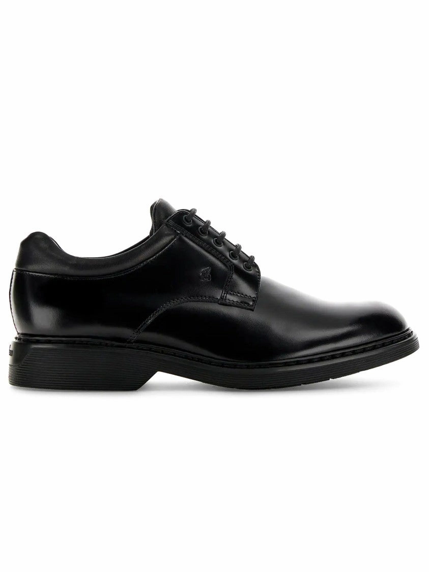 Reinforced Sides Black Leather Dress Shoes